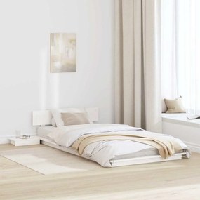 vidaXL Cadru de pat de podea cu mese de noptieră Alb 90x200cm Lemn masiv