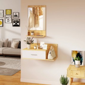 HOMCOM Set de Intrare cu Oglindă cu Raft și Dulap Suspendat cu Sertar și 2 Rafturi Deschise, din Lemn și Sticlă | Aosom Romania