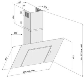 Hota decorativa Pyramis SQUARE 3423 IV, putere de absorbtie 500mc h, 1 motor, 60cm, Sticla Ivory