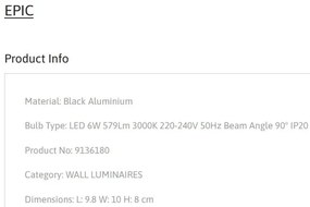 Aplica LED ambientala design modern minimalist EPIC negru