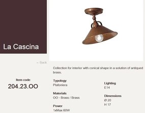Plafonier rustic fabricat manual diametru 20cm La Cascina 204.23.OO