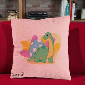 Perna Personalizata Dinozaur cu Ou Pastelat, 40x40 cm, Roz, Husa Detasabila, Perna Inclusa, BEKZ®