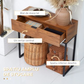 HOMCOM Consola pentru hol cu sertar, masa consola din lemn cu picioare din otel, 80x30x76cm, maro si negru | Aosom Romania
