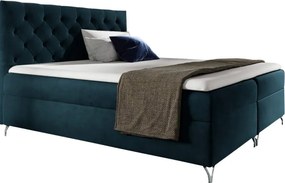 Pat cu boxspring, 140x200, albastru închis Velvet, GULIETTE + cadou