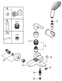 GROHE 25283002 - Baterie de cadă DN 15 cu accesorii, crom lucios