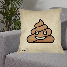 Perna Decorativa Emoji Poop Funny, 40x40 cm, Crem, Husa Detasabila, Perna Inclusa, BEKZ®