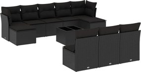 vidaXL Set canapele de grădină cu perne, 11 piese, negru, poliratan