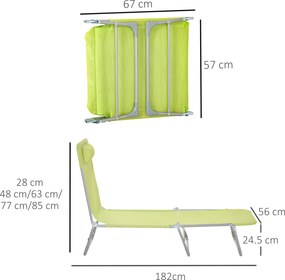 Outsunny Șezlong reclinabil pliabil cu pernă, spătar reglabil în 5 trepte, verde | Aosom Romania