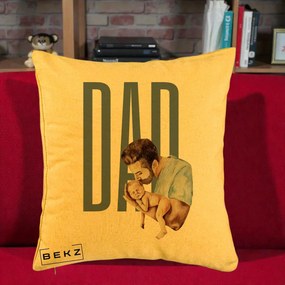 Cadou pentru Tata - Perna Personalizata DAD Tata si Nou-Nascut, 40x40 cm, Galben, Husa Detasabila, Perna Inclusa, BEKZ®
