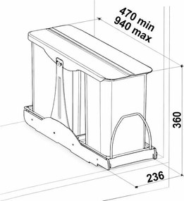 Coș gunoi încorporabil Patty 30 Ecomax, colectare selectivă, 16 l + 8 l Polipropilenă/Metal, Albastru/Verde, L:236 mm; H:360 mm; A:470 mm, 300 mm