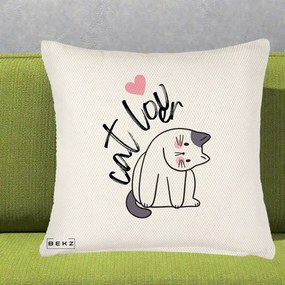 Perna Personalizata Cat Lover Pisica Ilustratie Linie, 40x40 cm, Crem Reliefat, Husa Detasabila, Perna Inclusa, BEKZ®