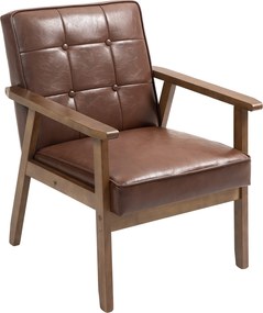 HOMCOM Fotoliu de salon, fotoliu de cameră din piele sintetică, spătar capitonat, picioare din lemn masiv, 64x66x80cm, maro | Aosom Romania