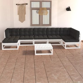 3076750 vidaXL Set mobilier de grădină cu perne, 8 piese, lemn masiv de pin