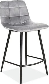 Scaun de bar gri MILA VELVET cu picioare negre
