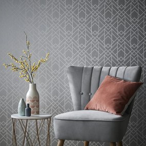 Tapet Metro, Soft Grey Silver Luxury Geometric, 1838 Wallcoverings, 5.3mp / rola