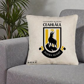 Perna Personalizata CSM Ceahlaul Piatra Neamt Fotbal, 40x40 cm, Bej Canapea, Husa Detasabila, Perna Inclusa, BEKZ®
