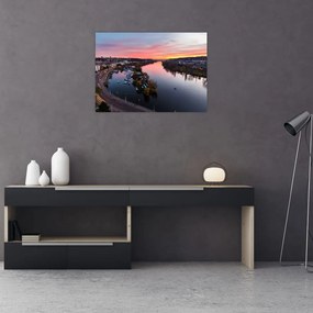 Tablou pe sticlă cu Praga nocturnă (70x50 cm)
