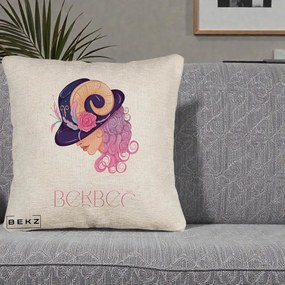 Perna Personalizata Zodie Berbec, 40x40 cm, Bej Canapea, Husa Detasabila, Perna Inclusa, BEKZ®