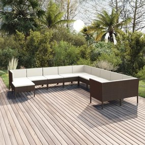 Set mobilier de gradina cu perne, 11 piese, maro, poliratan