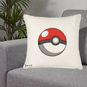 Perna Personalizata Pokeball Rosie, 40x40 cm, Crem Reliefat, Husa Detasabila, Perna Inclusa, BEKZ®
