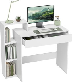 HOMCOM Compact Computer Desk with 3 Storage Shelves and Drawer, Space Saving Writing Desk, Study Table for Home Office, 110 x 40 x 92 cm, White | Aosom Romania