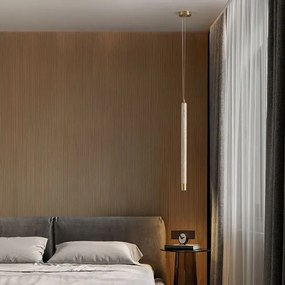 Lustra, Pendul tubular din travertin Muse metal auriu