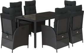 vidaXL Set mobilier de grădină cu perne, 7 piese, negru, poliratan