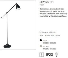 Lampadar, lampa de podea cu brat reglabil, finisaj negru, NEWTON PT1 003528