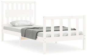 3192392 vidaXL Cadru de pat cu tăblie single, alb, lemn masiv