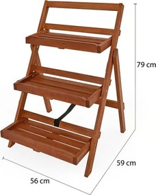 Suport flori pliabil din lemn de salcâm 79 × 56 × 59 cm - 3 rafturi