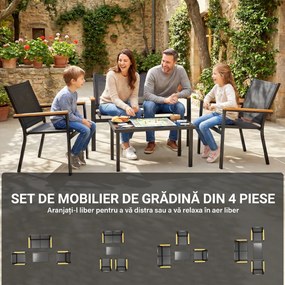 Outsunny Set Mobilier Exterior, Rezistent la Rugină, 4 Piese, Negru | Aosom Romania