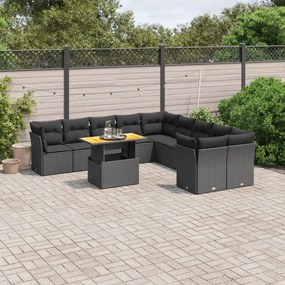 3271041 vidaXL Set canapele de grădină cu perne, 11 piese, negru, poliratan