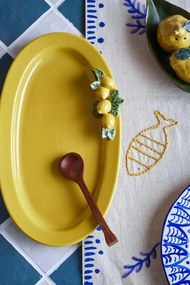 Platou oval din ceramică stoneware cu lămâi în relief, L36×W21×H5 cm, „Limone Serving Plate"