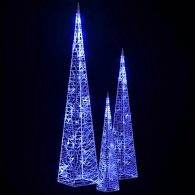 Set conuri decorative cu LED-uri albastru 30 45 60 cm acrilic 1, Albastru, 30 45 60 cm