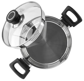 Cratiță Luigi Ferrero Sophia FR-3402, 18x10 cm, 2.3 l, Oțel 18/10, Capac din sticlă, Inducție, Inox