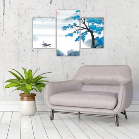 Tablou - Pictură, lac cu barcă (90x60 cm)