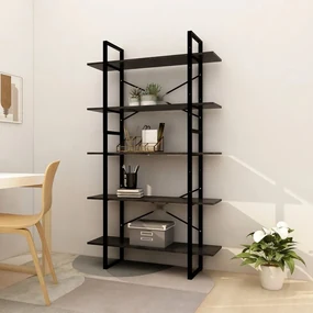 3082007 vidaXL Bibliotecă cu 5 rafturi, negru, 100x30x175 cm, lemn masiv pin