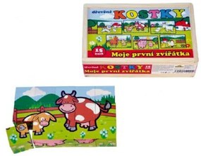 Cuburi Primele mele animale din lemn 15buc in cutie de lemn