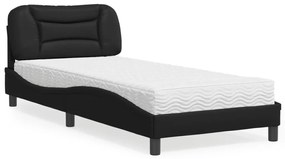 3208682 vidaXL Pat continental cu saltea, negru, 80x200 cm, piele ecologică