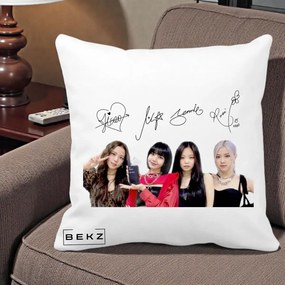Perna Personalizata K-pop BLACKPINK Semnaturi, 40x40 cm, Alba Mata, Husa Detasabila, Perna Inclusa, BEKZ®