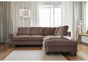 Colțar maro extensibil cu tapițerie din catifea reiată (cu colț pe partea dreaptă) Lofty Lilly – Miuform