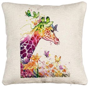 Perna Decorativa Canapea, Model Girafa Multicolor, 40x40 cm, Cu fermoar