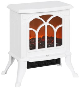 HOMCOM Șemineu electric pe picior 750/1500 W, șemineu decorativ cu efect flacără LED, 37,3 x 23,1 x 44 cm, alb | Aosom Romania