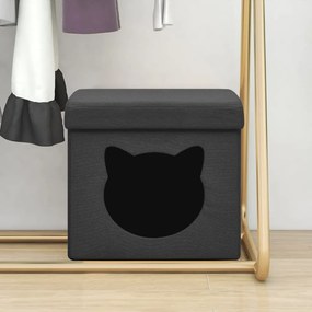 338754 vidaXL Taburet depozitare pliabil, negru cu model pisică, ţesătură