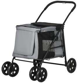 PawHut Pătuț pliabil animale câine pisică pernă inclusă roți cu frână material Oxford 600D 102 x 62 x 105 cm gri | Aosom Romania