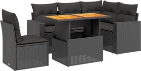 vidaXL Set mobilier de grădină cu perne, 6 piese, negru, poliratan