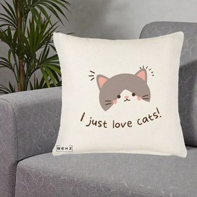 Perna Personalizata I Just Love Cats Pisica Kawaii, 40x40 cm, Crem Reliefat, Husa Detasabila, Perna Inclusa, BEKZ®