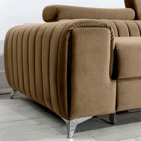 Colțar maro deschis extensibil/cu spațiu de depozitare cu tapițerie din catifea (cu colț pe partea dreaptă/cu șezlong) Grayson – ELTAP