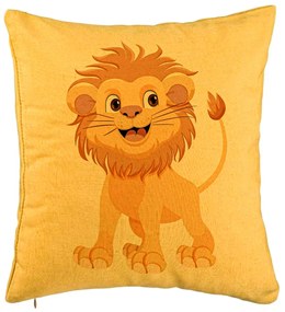 Perna Decorativa, Model copii Little Lion, 40x40 cm, Galben, Husa Detasabila, Burduf