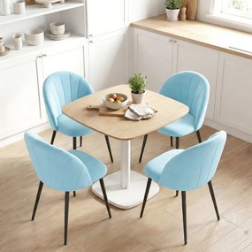 HOMCOM Set de 2 Scaune de Sufragerie din Catifea, Scaune Bucătărie cu Spătar Curbat în Formă de Scoică, Picioare din Oțel, Stil Nordic, Scaun Tapițat pentru Bucătărie, Dormitor, Living, Albastru Deschis | Aosom Romania